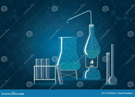 Chemistry Science Education Concept with Laboratory Glassware Illustration and Blue Background ...