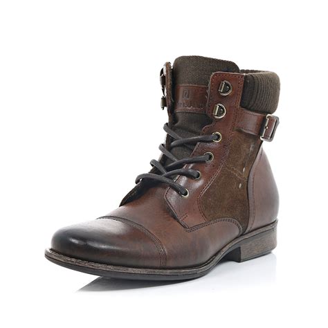 River Island Brown Leather Buckle Boots in Brown for Men | Lyst