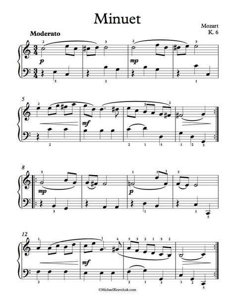 Free Piano Sheet Music – Minuet K. 6 – Mozart – Michael Kravchuk