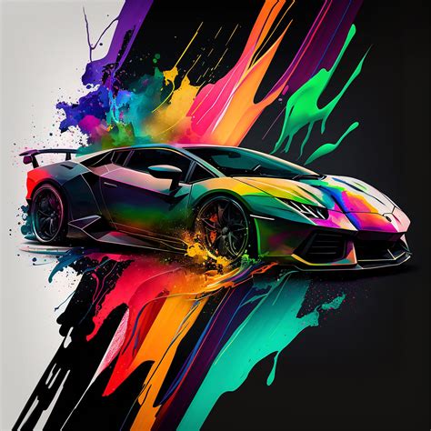 Lambo Abstract Wall Decor, Rainbow, Cars, Poster Print Vertical, Digital Art, Wall Art, Fantasy ...