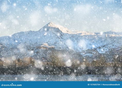 Beautiful Winter Sunrise Landscape Image of Mount Snowdon and Other Peaks in Snowdonia National ...