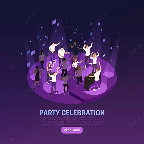 Party Celebration Isometric Background With Human Characters In Dancefloor Spot Lights With ...