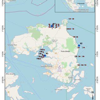 Map of Bintan Island with the observation points. The red circles refer... | Download Scientific ...