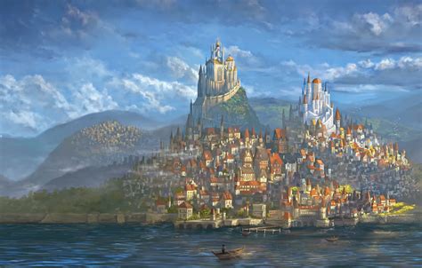 Wallpaper City, World, Fantasy, Art, Fantastic, Castle, Paint, Medieval ...