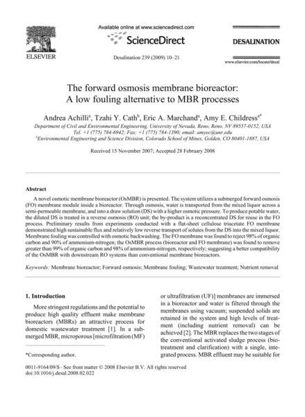 The Forward Osmosis Membrane Bioreactor a Low Fouling Alternative to ...