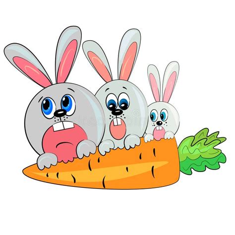 Bunny Family Eating Carrot. Pet Stock Vector - Illustration of ...