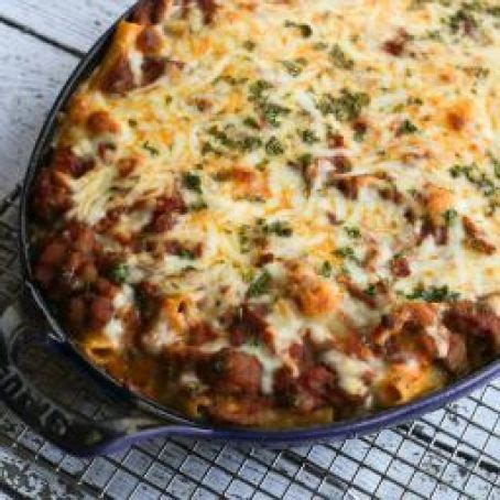 Meaty Ziti Casserole With Ground Beef and Italian Sausage Recipe