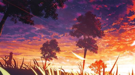 evening, Trees, Sky, Anime, Sun rays Wallpapers HD / Desktop and Mobile ...