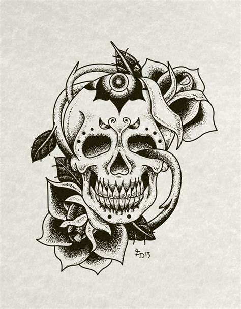 Traditional Rose And Skull Tattoo