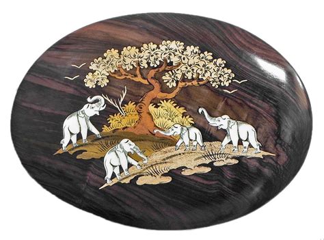 Elephant Family - Inlaid Rosewood Wall Hanging - 12x9x0.5 inches