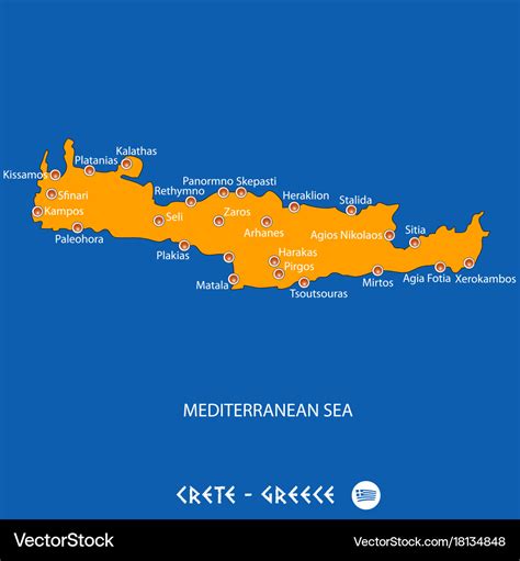 Island of crete in greece orange map and blue Vector Image