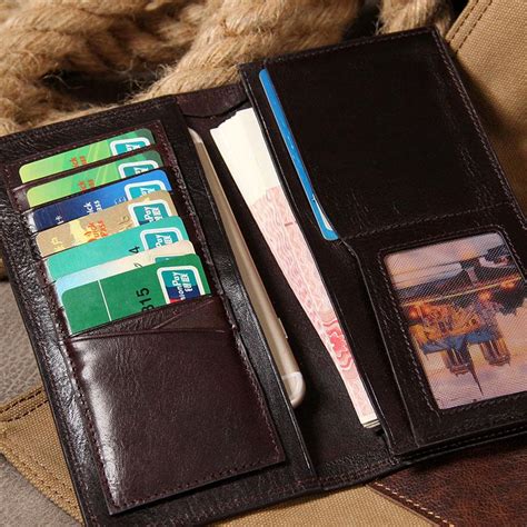 Cool Leather Mens Long Wallet Bifold Slim Long Wallet for Men