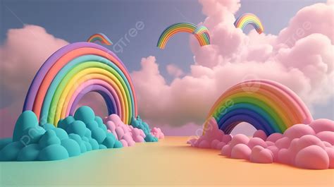 Vibrant Pastel Clouds And Rainbow In Stunning 3d Render Background, Pastel Rainbow, Rainbow ...