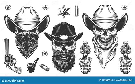 Skull In Cowboy Hat - Gangster Cartoon Vector | CartoonDealer.com #64353903