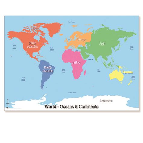 World Map With Continents And Oceans Labelled