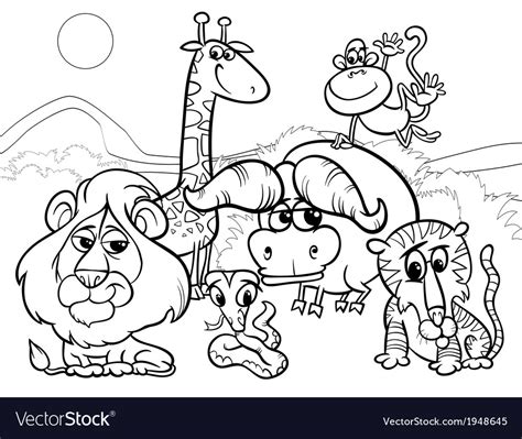 Wild animals cartoon coloring page Royalty Free Vector Image