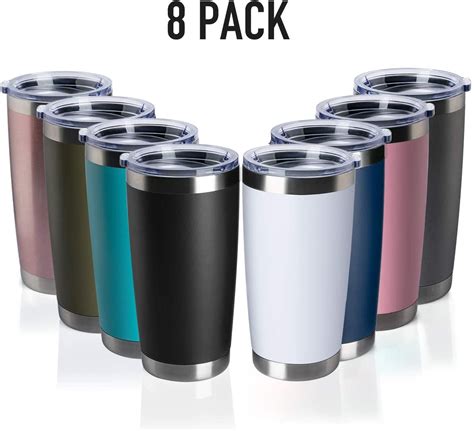 TDYDDYU 8 pack 20 OZ Double Wall Stainless Steel Vacuum Insulated Tumbler Coffee Travel Mug With ...