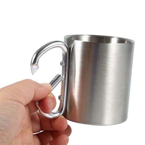 Stainless Steel Camping Cup Mug Traveling Outdoor Camping Hiking Portable With Keychain ...