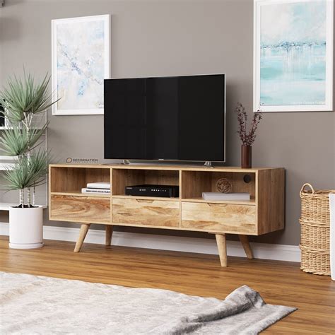 Denver Mango Wood TV Table With 3 Drawers - Decornation