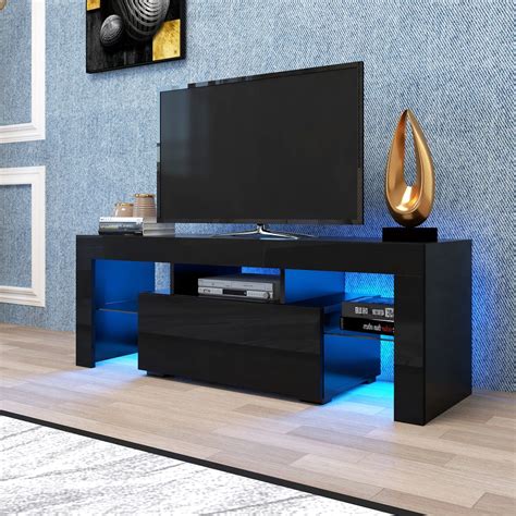 TV Console Cabinet, SEGMART Modern Black TV Stand with 12 Colors LED Lights, High Gloss TV ...