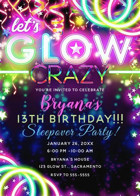 Neon Party Invitations Templates Free - Printable Word Searches