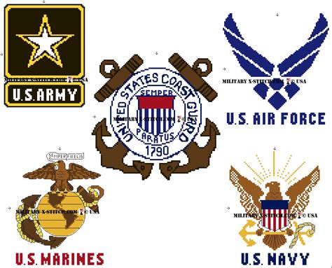 Five US Military Branches Logos – Military XStitch Com