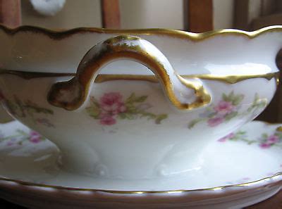 Theodore Haviland Limoges Schleiger 846 Gravy Boat Pink Rose Vine Heavy Gold | #1098394502