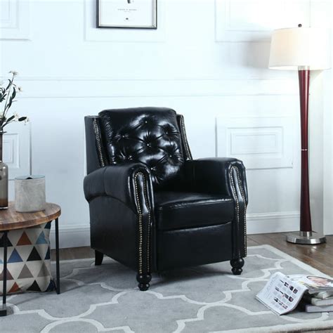 Traditional Tufted Scroll Arm Chesterfield Faux Leather Accent Chair, Living Room Armchair with ...