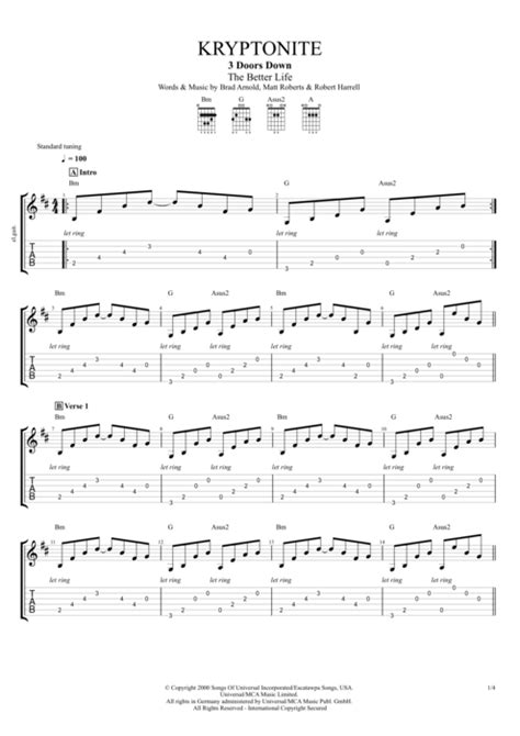 Kryptonite by 3 Doors Down - Full Score Guitar Pro Tab | mySongBook.com