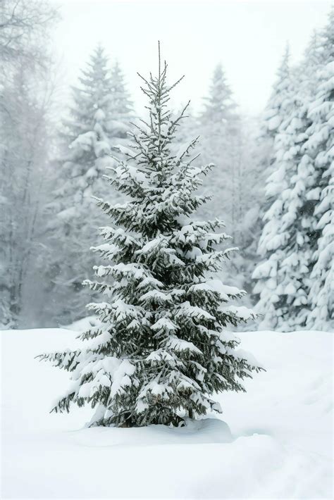 Pine trees or decorated christmas tree covered by snow on beautiful winter. Christmas theme ...