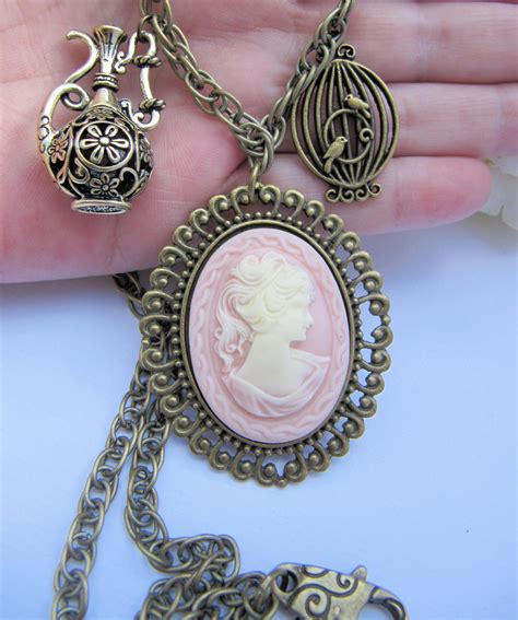 Vintage Style Large Pink Cameo Necklace, Romantic Jewelry on Luulla