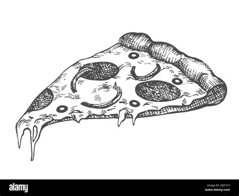 Pizza slice hand drawn drawing. Vector illustration of a vintage sketch ...