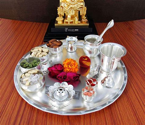 - GOLDGIFTIDEAS 12 Inch Sarovar Silver Plated Pooja Thali Set for Wedding