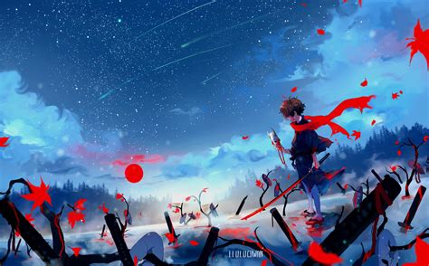 clouds, anime, sky, sword, Blood moon, HD Wallpaper | Rare Gallery