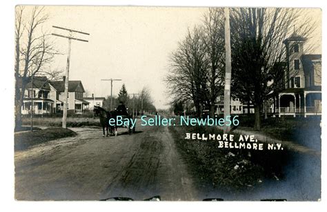 Bellmore LI NY - HORSE DRAWN WAGON ON BELLMORE AVENUE - RPPC Postcard | #4633655744