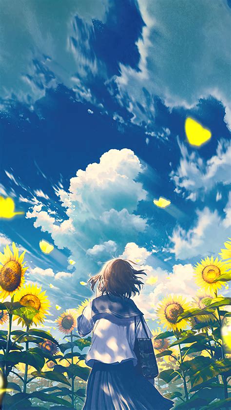 Anime School Girl Sun Flower 4K #1430f Wallpaper PC Desktop