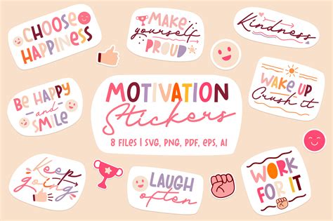 Motivational Stickers | 8 Stickers Graphic by Pixtordesigns · Creative Fabrica