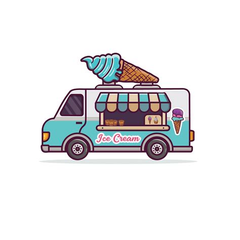 Food truck vehicle ice cream shop illustration. ice cream truck vector. ice cream shop ...