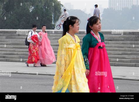 Women in traditional dress, Pyongyang, North Korea Stock Photo - Alamy