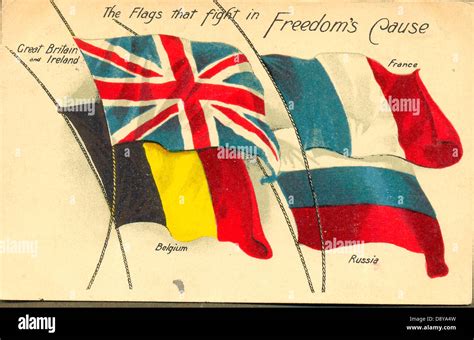 World War One patriotic postcard of allied flags Stock Photo, Royalty ...