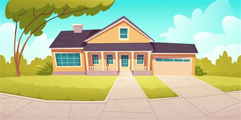 Free Vector | Suburban cottage, residential house with garage