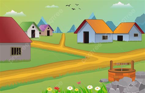 Cartoon Background Village Scene Vector Illustration With Old Houses Town, Village Scene, Town ...