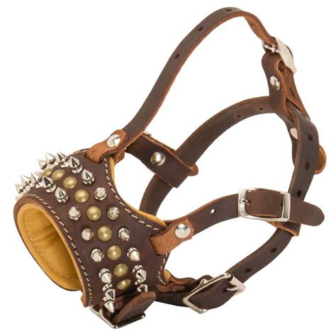 Royal Spiked and Studded Leather American Bulldog Muzzle [M61##1127 Leather Muzzle with Spikes ...