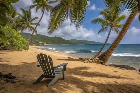 Premium AI Image | A chair on a beach with palm trees in the background