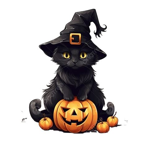 Halloween Black Cat, Wearing Pumpkin, Scary Cute Witches Pet, Hand ...