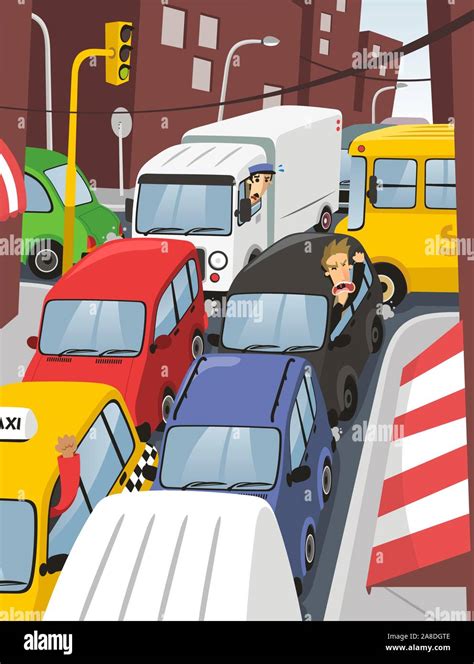 traffic jam in the city illustration Stock Vector Image & Art - Alamy