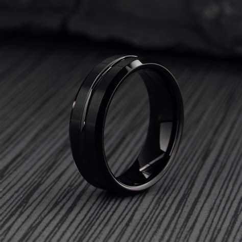 Black Ember | Men's Modern Black Wedding Band With Polished Groove – Northern Royal, LLC