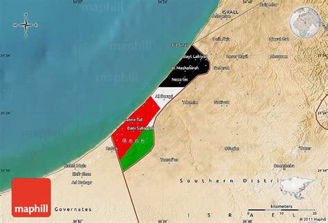 Flag Map of Gaza Strip, satellite outside