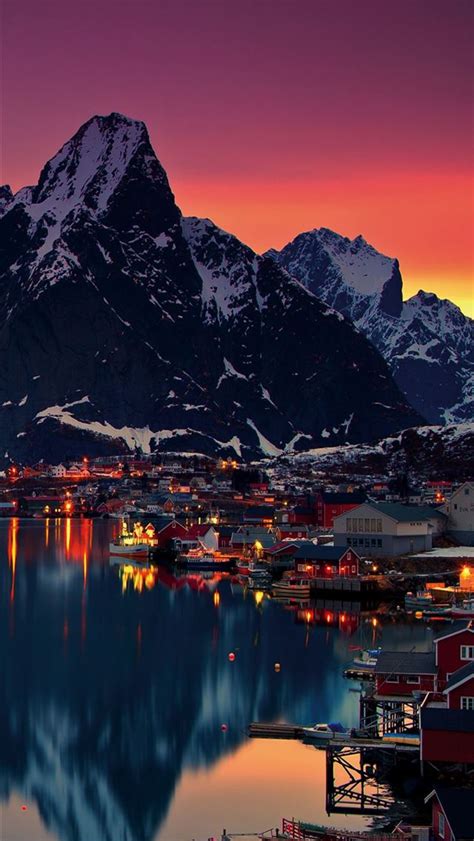 Lofoten Islands Norway Mountains Sunrise Free 4K U... iPhone Wallpapers Free Download