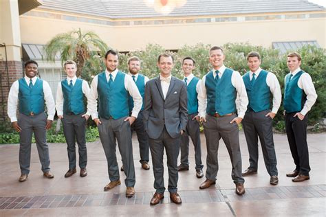 Groomsmen in grey and teal colors | Arizona Wedding Photographers | Villa Tuscana Teal And Grey ...